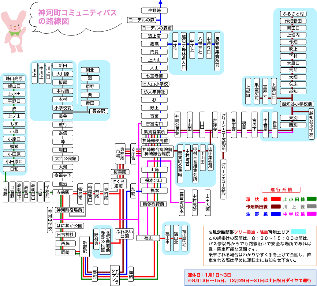神河町内バス系統図